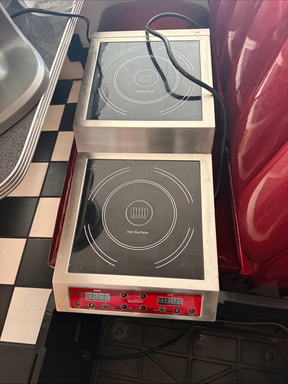 Commercial Double Induction Cooktop - Stainless Steel with Black Glass Surface